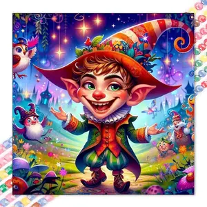 1 DIY handmade diamond painting kit, 5D diamond art set, DIY decoration, elf hat, dreamy forest, cheerful small animals, diamond painting kit with full round diamonds, mosaic, diamond art, DIY home decoration, suitable for Christmas