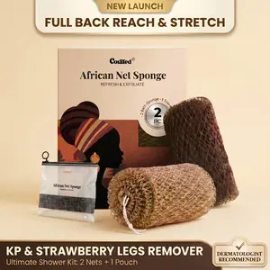 CORATED African Net Sponge 2pcs - 45" Elastic Exfoliating Body Scrubber Quick Dry for Deep Cleansing & Smooth Skin Personal
