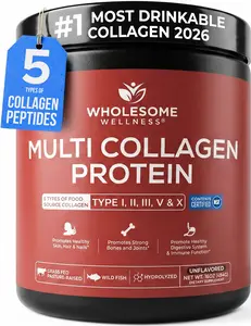 Multi Collagen Protein Powder Hydrolyzed (Type I II III V X) Grass-Fed All-in-One Super Bone Broth + Collagen Peptides - Premium Blend of Grass-Fed Beef, Chicken, Wild Fish, Eggshell Collagen