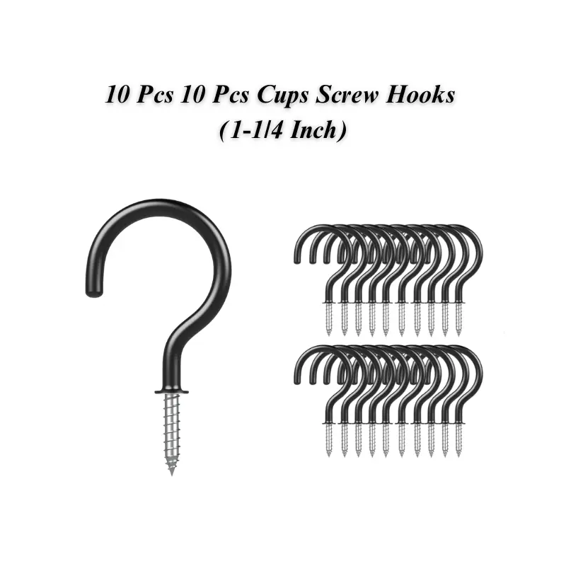10-Piece 1.25” Screw-in Hooks – Vinyl-Coated, Self-Drilling Hanging Hooks for Plants, Storage, Garages, and More