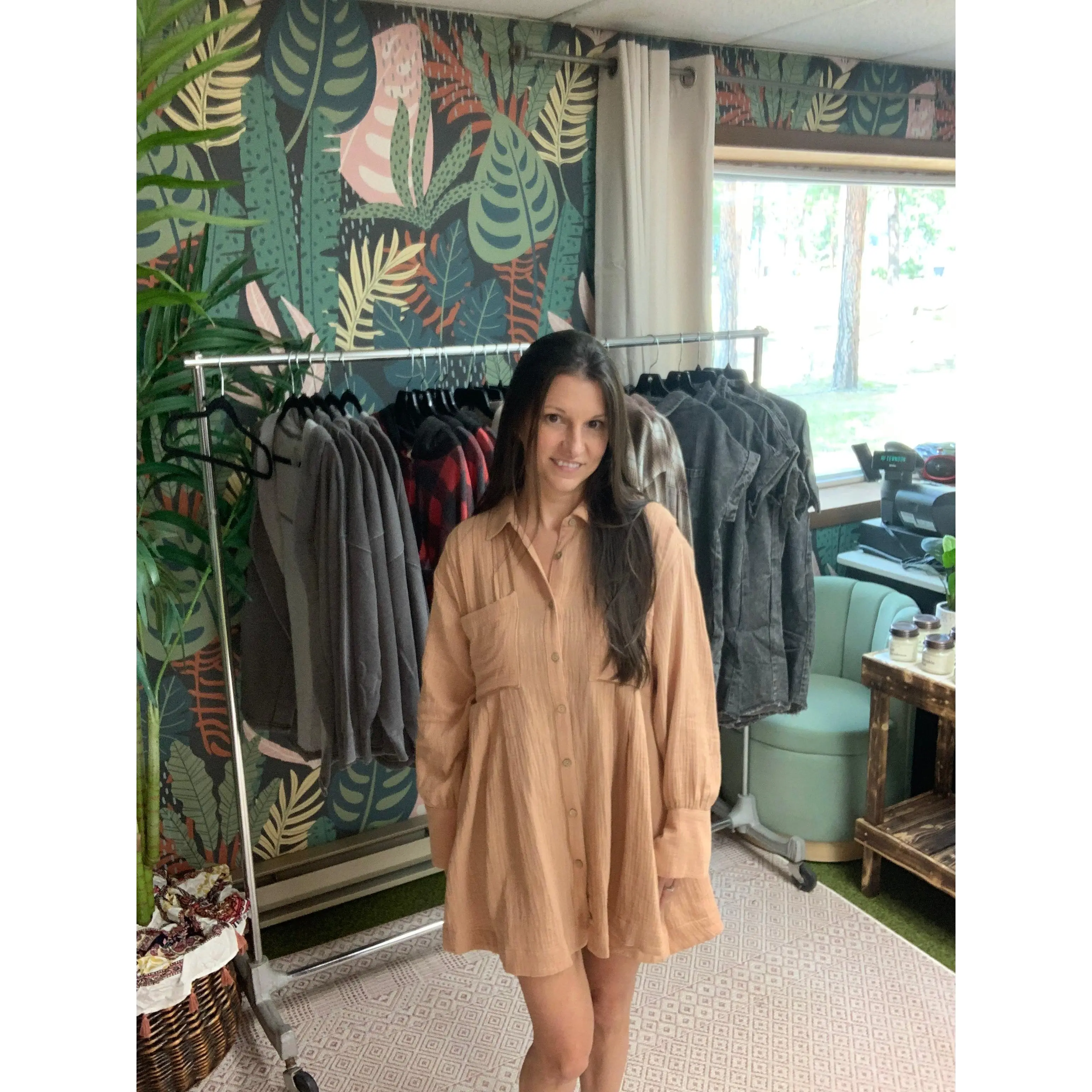 BUTTON DOWN TUNIC SHIRT DRESS