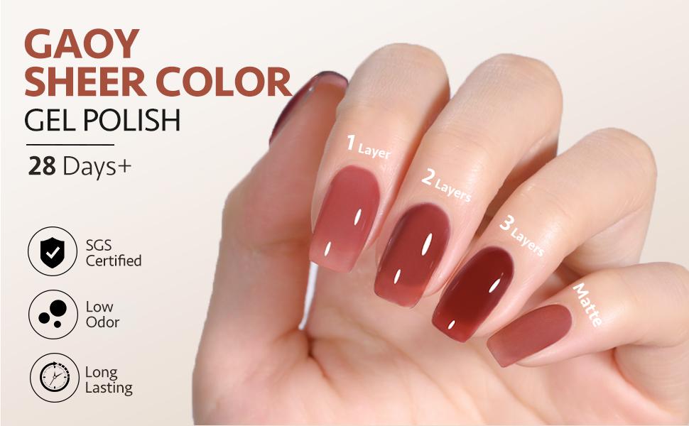 GAOY Tortoise shell Jelly Brown Gel Nail Polish of 6 Transparent Nude White Dark Red Colors Sheer Gel Polish Kit for Salon Gel Manicure and Nail Art DIY at Home