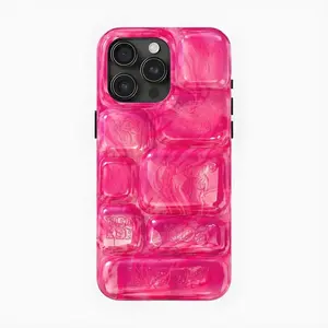 NeeDoh Cool Crush Ice Cube Phone Case – Hot Pink 3D Bubble Gel Case, Jelly Aesthetic Color Changing Cover, Soft TPU Shockproof