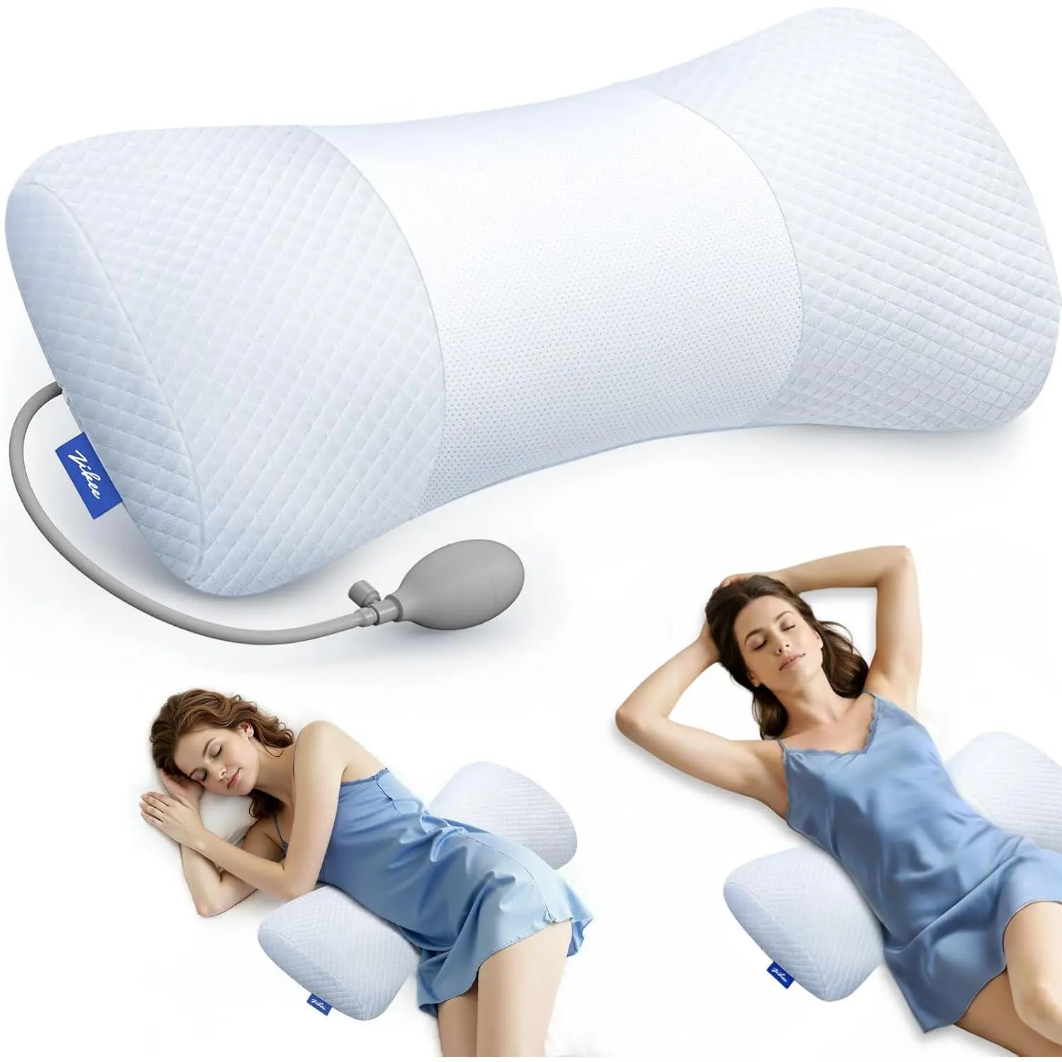 Inflatable Lumbar Support Pillow for Bed with Customized Lower Back Pain Relief & Support, Memory Foam Back Support for Side & Back Sleeping, Bed Pillow fo