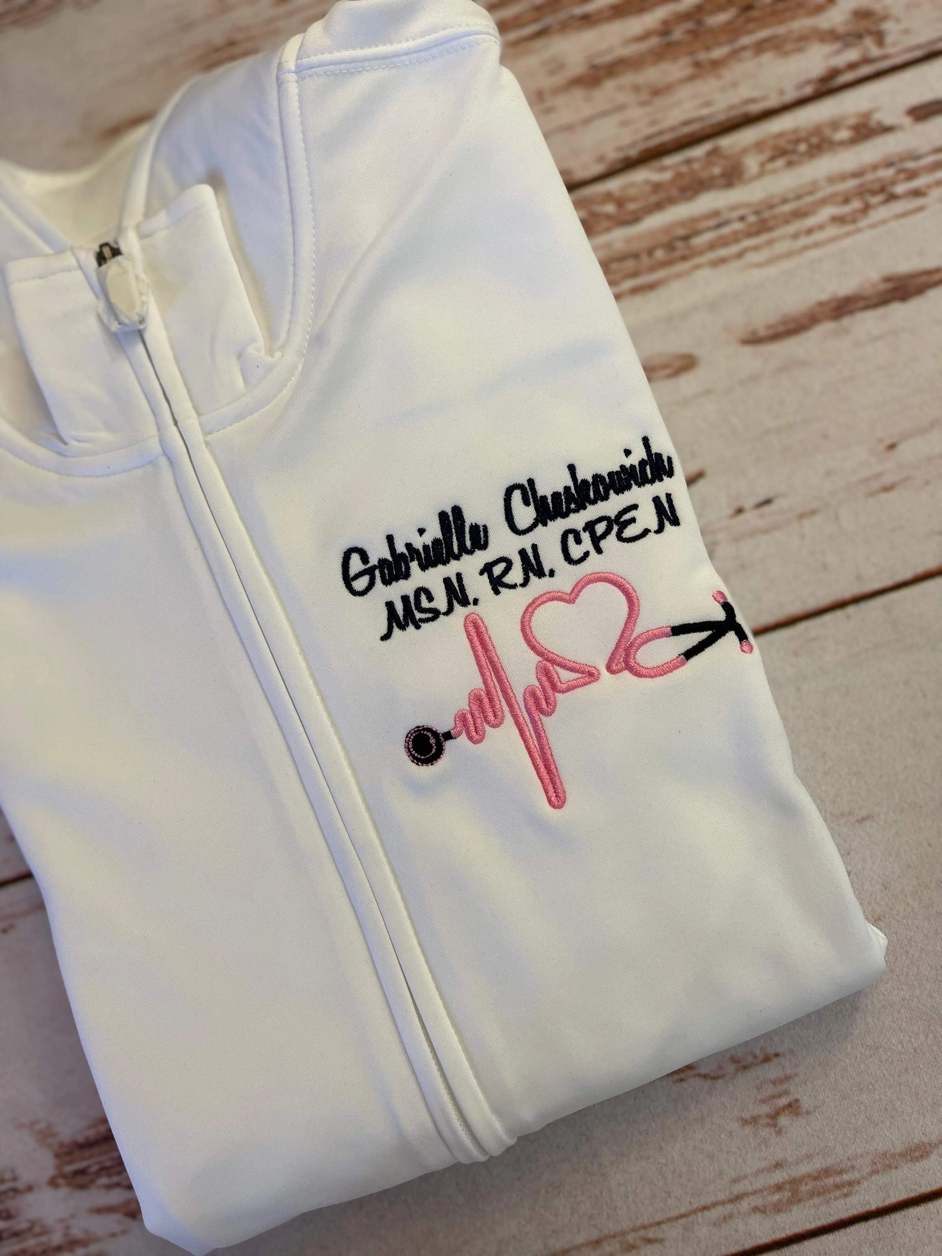 Personalized Nurse Full Zippered Jacket Sweatshirt | Personalized Nurse Polyester Jacket|Personalized Ladies Nurse/Doctor Heart Steth