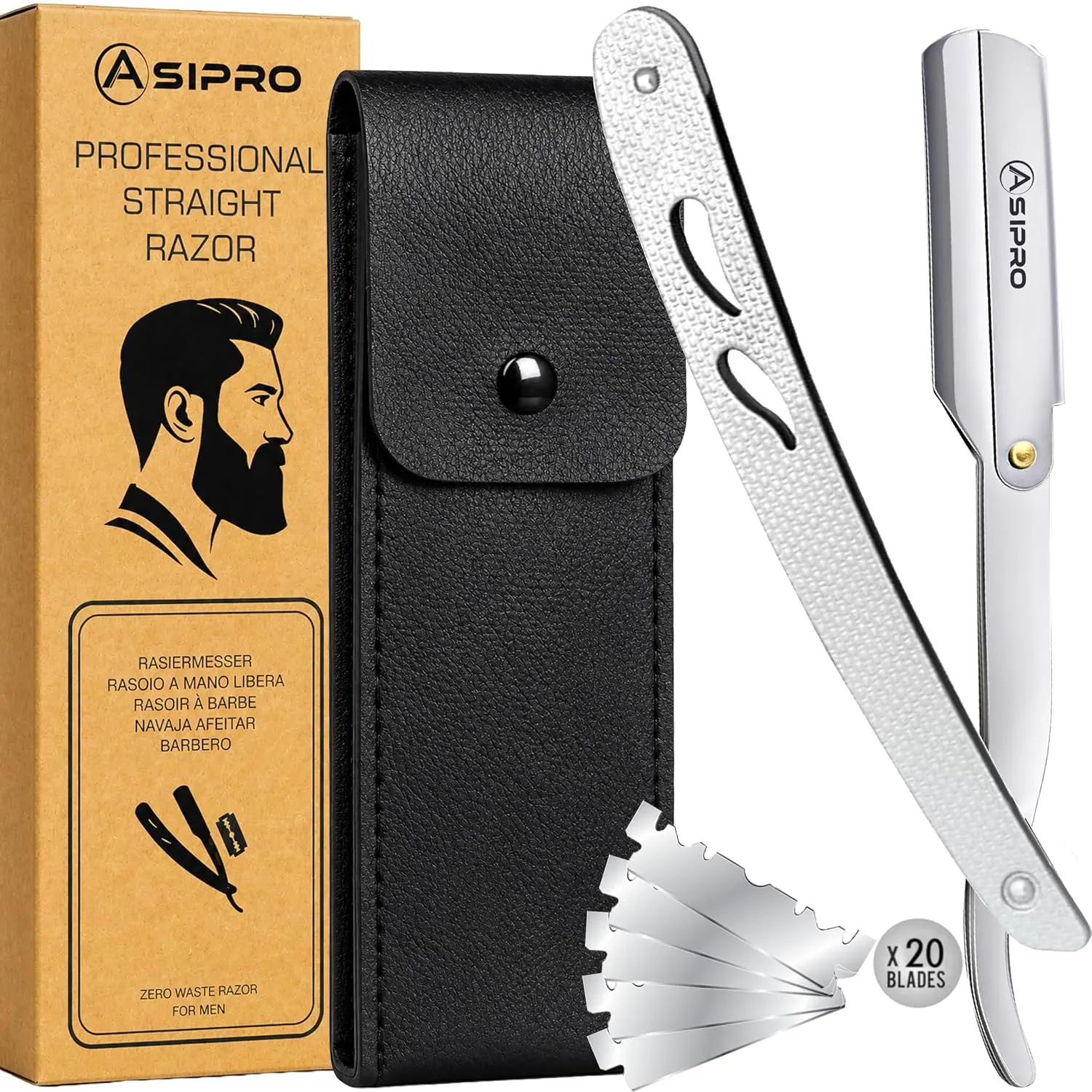Straight Razor Kit for Men | Professional Barber Razor with 20 Replacement Blades & Storage Case for Beard & Shaving