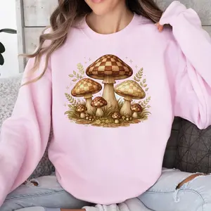 Checkered Mushrooms Graphic T-Shirt - Unisex Relaxed Fit Soft Print Tee, 100% Cotton, Casual Wear