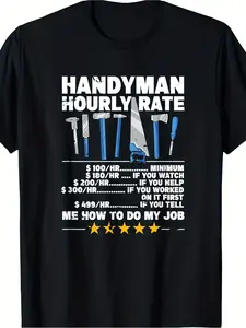 Men's Funny Handyman Hourly Rate T-Shirt with Tool Design - Oversized Retro Tee Suitable for Construction Workers, DIY Enthusiasts, Builders Gift, Humorous Tool-Themed Shirt for Casual Wear & Hourly Rate Calculator Design