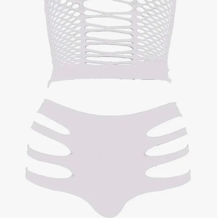 (White) Pretty n pink Matching Fishnet bodysuit set