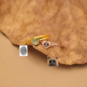 Memorial Thumbprint Ring, Sterling Silver Heart Fingerprint Ring,Custom Fingerprint Ring,Remembrance Ring,Memorial Gift,Custom Engraved Ring