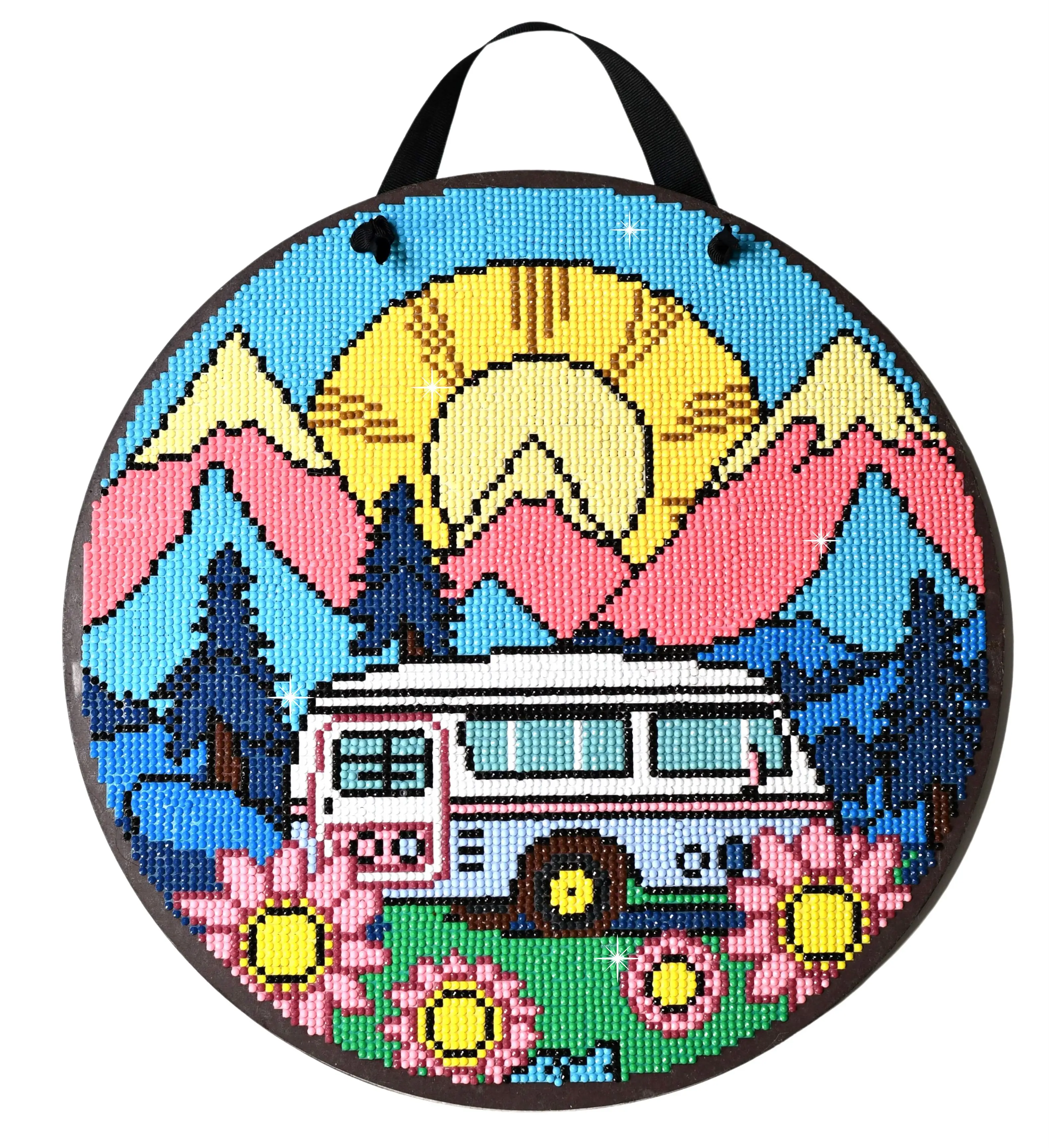 Camper Diamond Painting Kit, ROUND Drills, 12.5" Hanging Sign