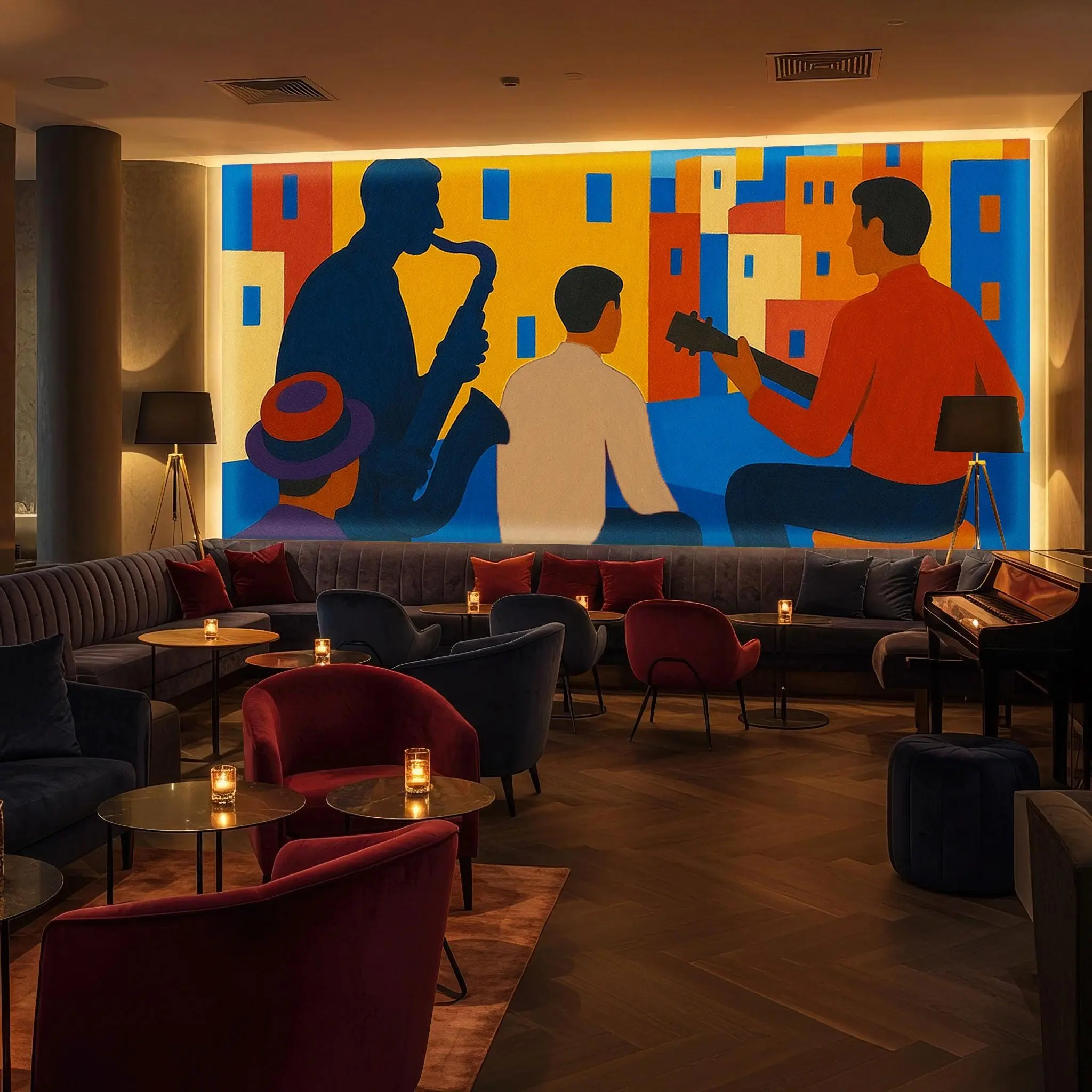 Colorful Jazz Band Wall Mural - Urban Music Art for Lounge, Recording Studio, Coffee Shop, or Airbnb Accent Wall