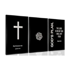3 Piece Set Christian Bible Canvas Wall Art Modern Black White Bible Scripture Painting Decor Picture Faith Inspirational Cross Poster Print for Dining Living Prayer Kitchen Church Bedroom Decoration No framed
