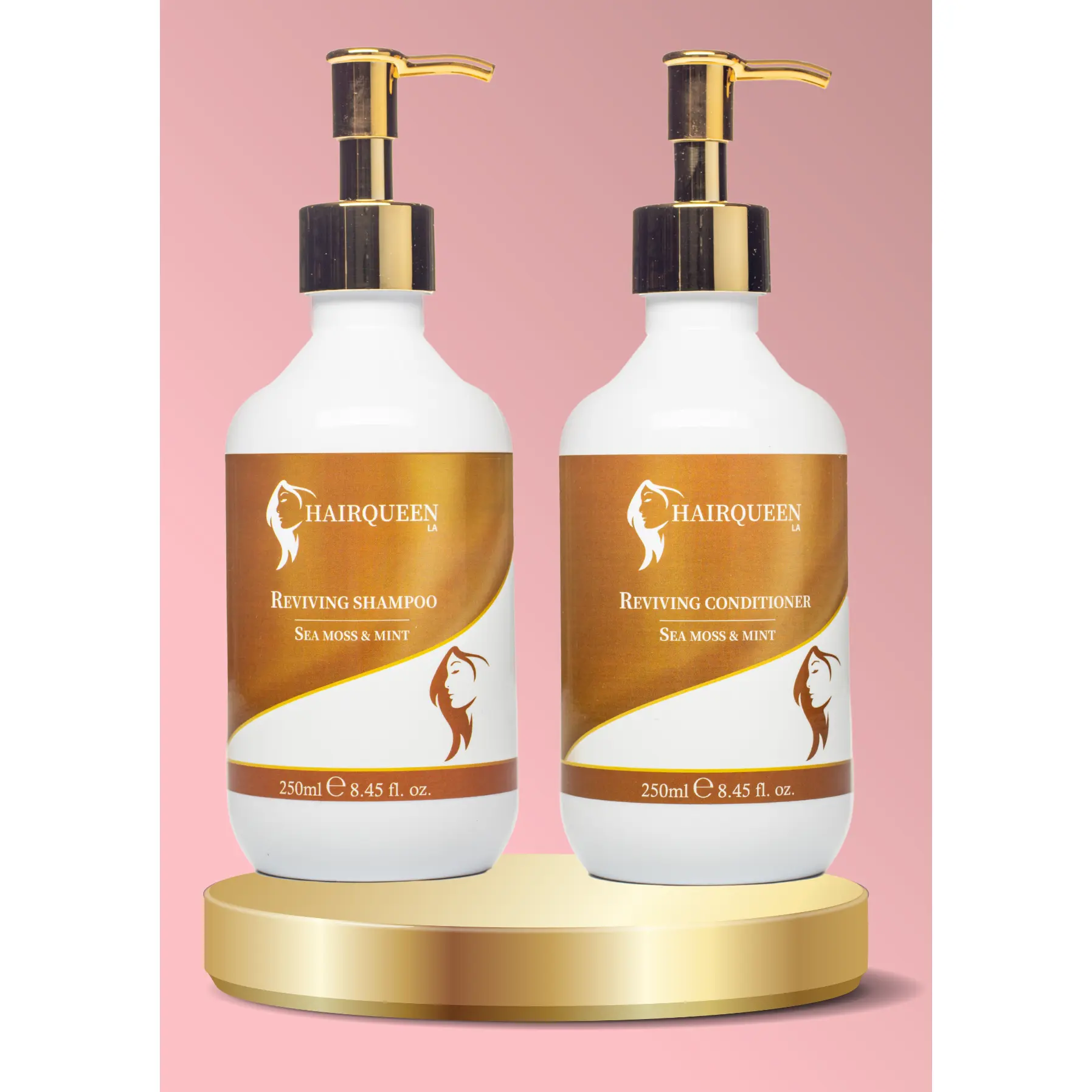 Hair Queen LA Sea Moss Shampoo and Conditioner Duo for Damaged Hair - Hydrating Haircare to Strengthen & Boost Shine, 300g, Mint, Conditioning Hydrate Shine, Nourishing, Hair Loss
