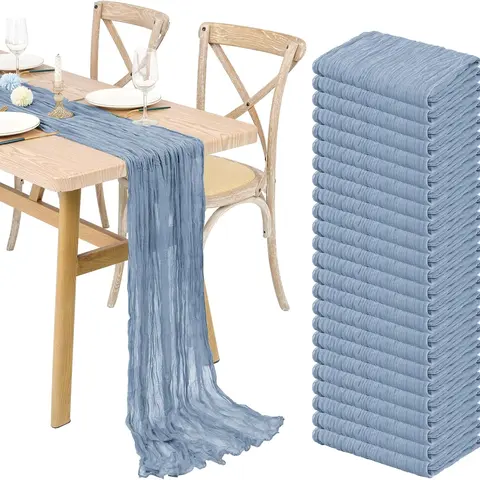 SHOWGEOUS 22x120in Polyester Boho Gauze Cheesecloth Table Runner for Wedding, Party, and Holiday Table Decor