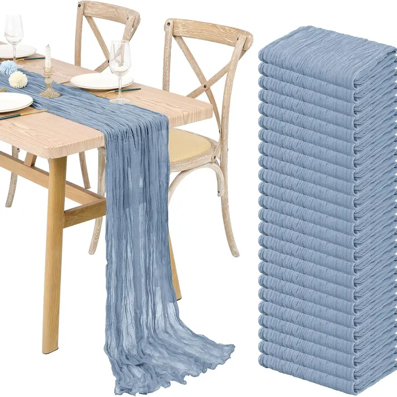 SHOWGEOUS 22x120in Polyester Boho Gauze Cheesecloth Table Runner for Wedding, Party, and Holiday Table Decor