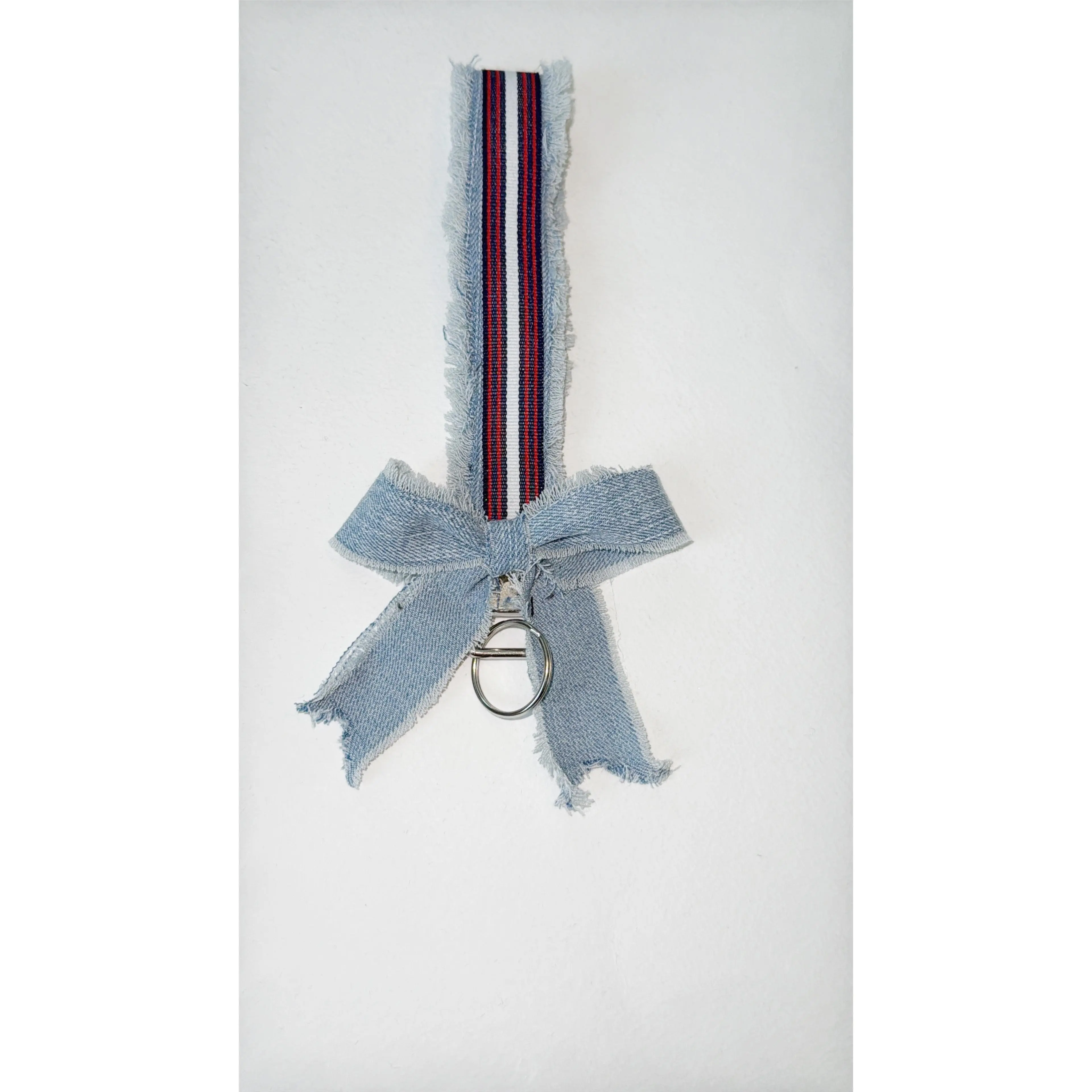 wristlet keychain - light denim, patriotic/ nautical ribbon and large denim bow
