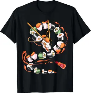 100%cotton Sushi Dragon Roll Japanese Food Kawaii Dragon Anime Sushi T-Shirt