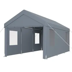 Carport 10' x 20'/12' x 20' Portable Garage, Heavy Duty Car Port Canopy with 2 Roll-up Doors & 4 Ventilated Windows for Car, Truck, Boat, Garden Tools, grey/White