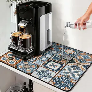 Washing Machine Cover for Top Pad Dryer Top of Washer or Dryer Protector Mat for Washing Machine Accessories Non Slip Waterproof Patterned Tile Flowers 23.6x19.7in