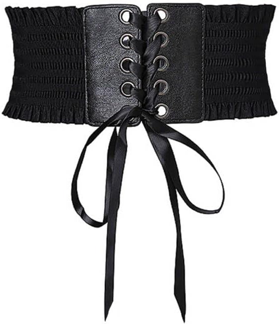 Women's Lace Wide Waist Band Belt Women Bandage Elasticity Girdle Wrap Obi Style Boho Corset Waist Belts – Black