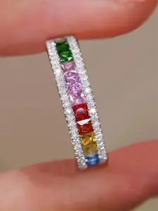 Vintage Colorful Artificial Zirconia Decorated Ring, Fashion Accessories for Women, Trendy All-match & Exquisite Jewelry for Birthday Gift, Statement Ring