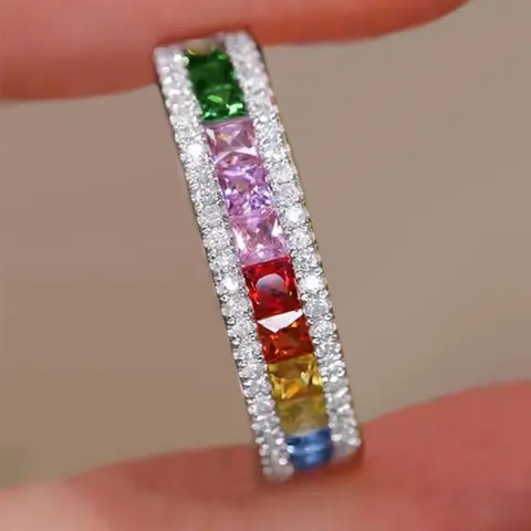 Vintage Colorful Artificial Zirconia Decorated Ring, CZ Ring, Fashion Accessories for Women, Trendy All-match & Exquisite Jewelry for Birthday Gift, Statement Ring, Beautiful Rings