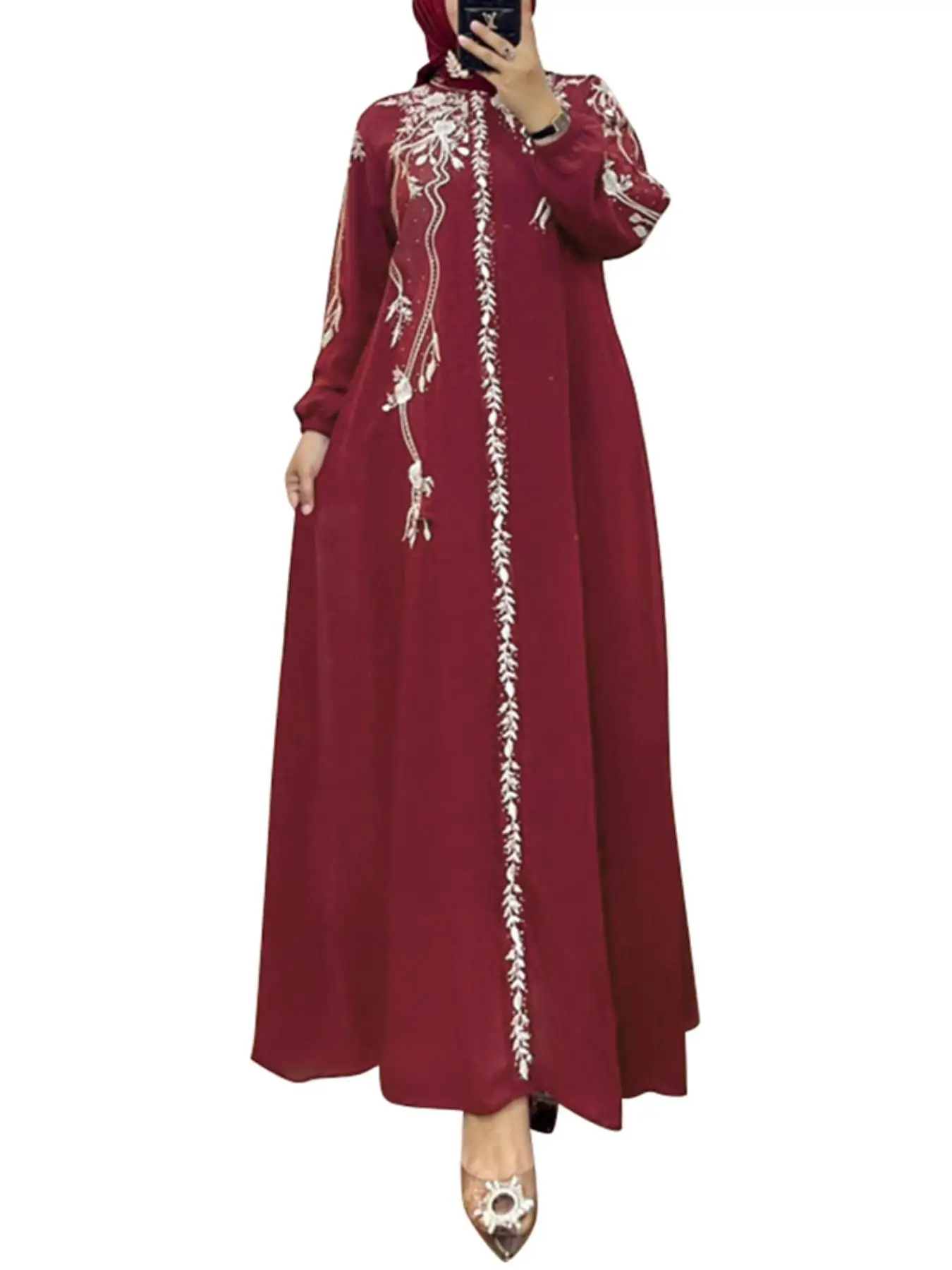 Women's Floral Print Keyhole Back A Line Dress, Modest Bishop Sleeve Long Dress for Party Club Dating Wear, Ladies Clothes for All Seasons