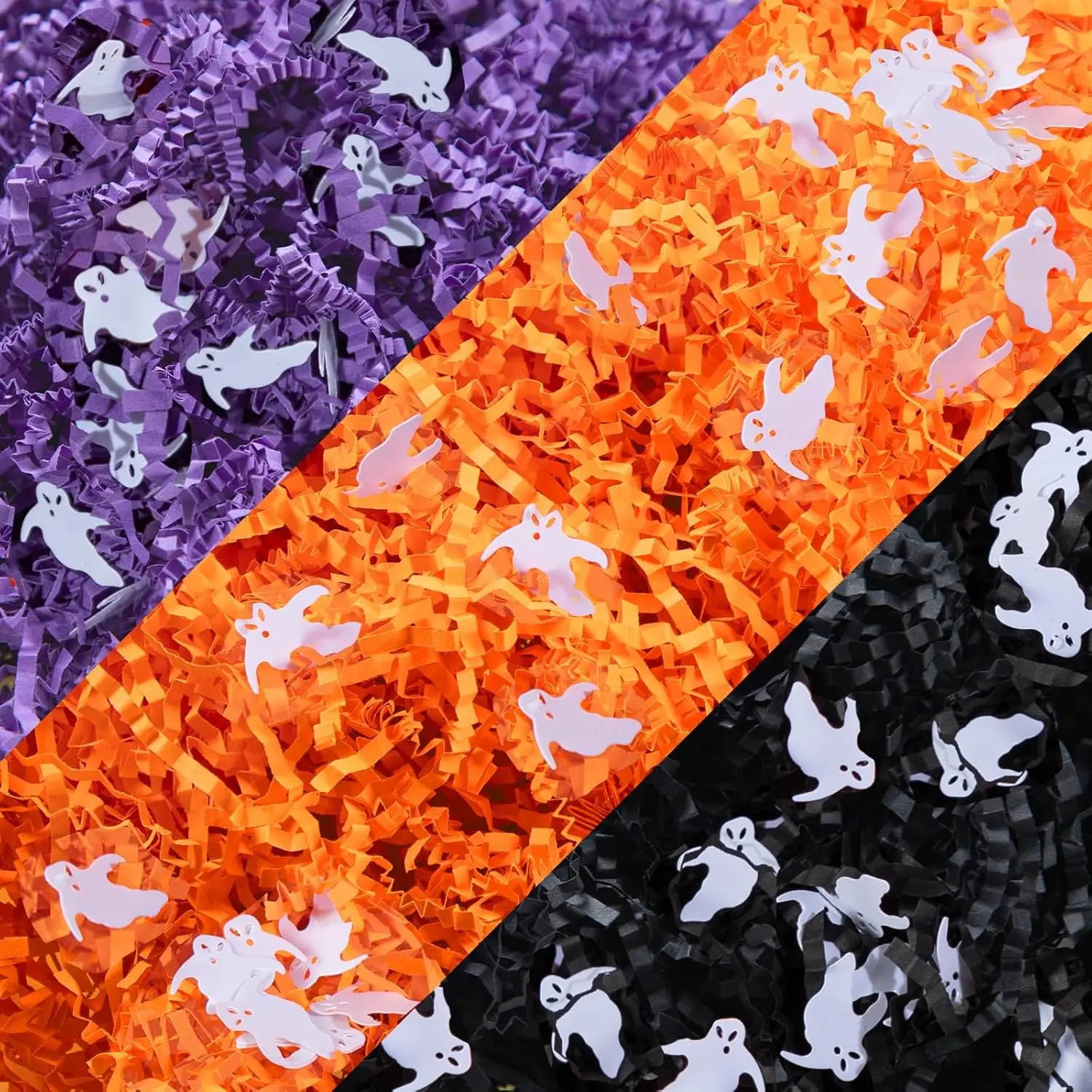 12.3oz Halloween Crinkle Cut Paper Sherd Filler Black Orange Purple Crinkle Cut Paper with Ghost Confetti for Halloween Party Supply