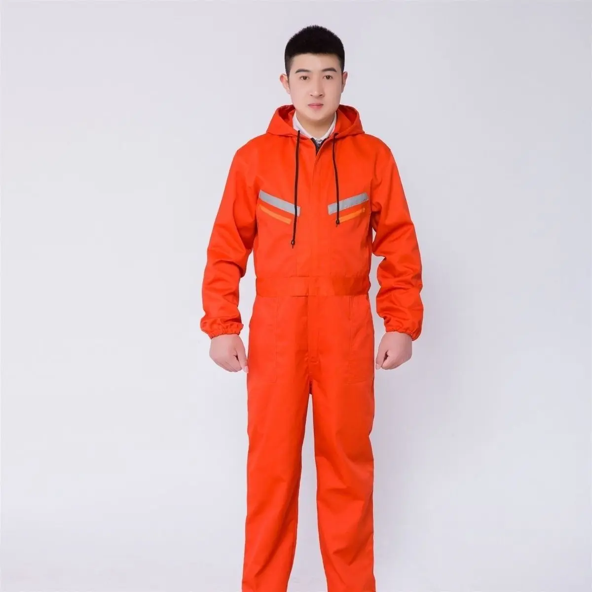 Hooded orange red polyester cotton