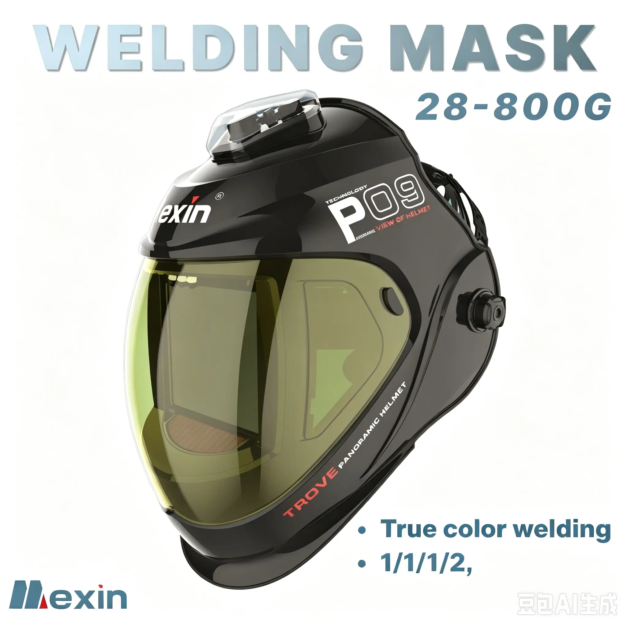Mexin 28-800G Unisex Lightweight Auto Darkening Weld Cap Protector with Integrated Visor, 1.11w, 3.7v, Built-in Batteries, LED Lighting, Protective Belt, Filters Set - Argon Arc Welding Accessory