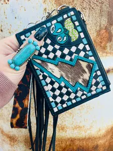 Lighting Bolt Turq Checkers Mini Wallet