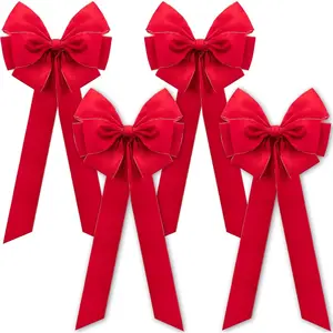 4 count Large Christmas Bow,35.4" x 17.1" Red  Golden Edged Bows,Christmas Tree Topper Ornament Bows for Valentine Wreath Xmas  Front Door Decoration