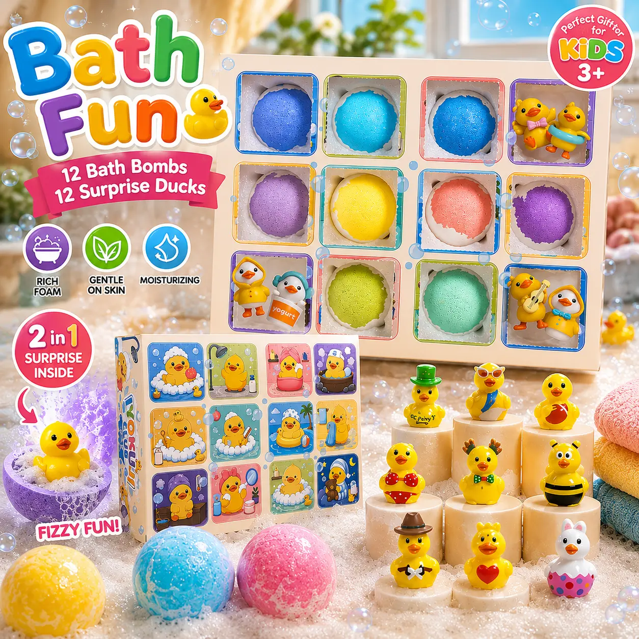 IYOKUJI CLUB Bath Ball Set Bundle - 9 Mini Toys, 6 Large Toys, Colorful Bubble Balls for Bath Time Bubble Fun, Birthday Gifts & Party Favors