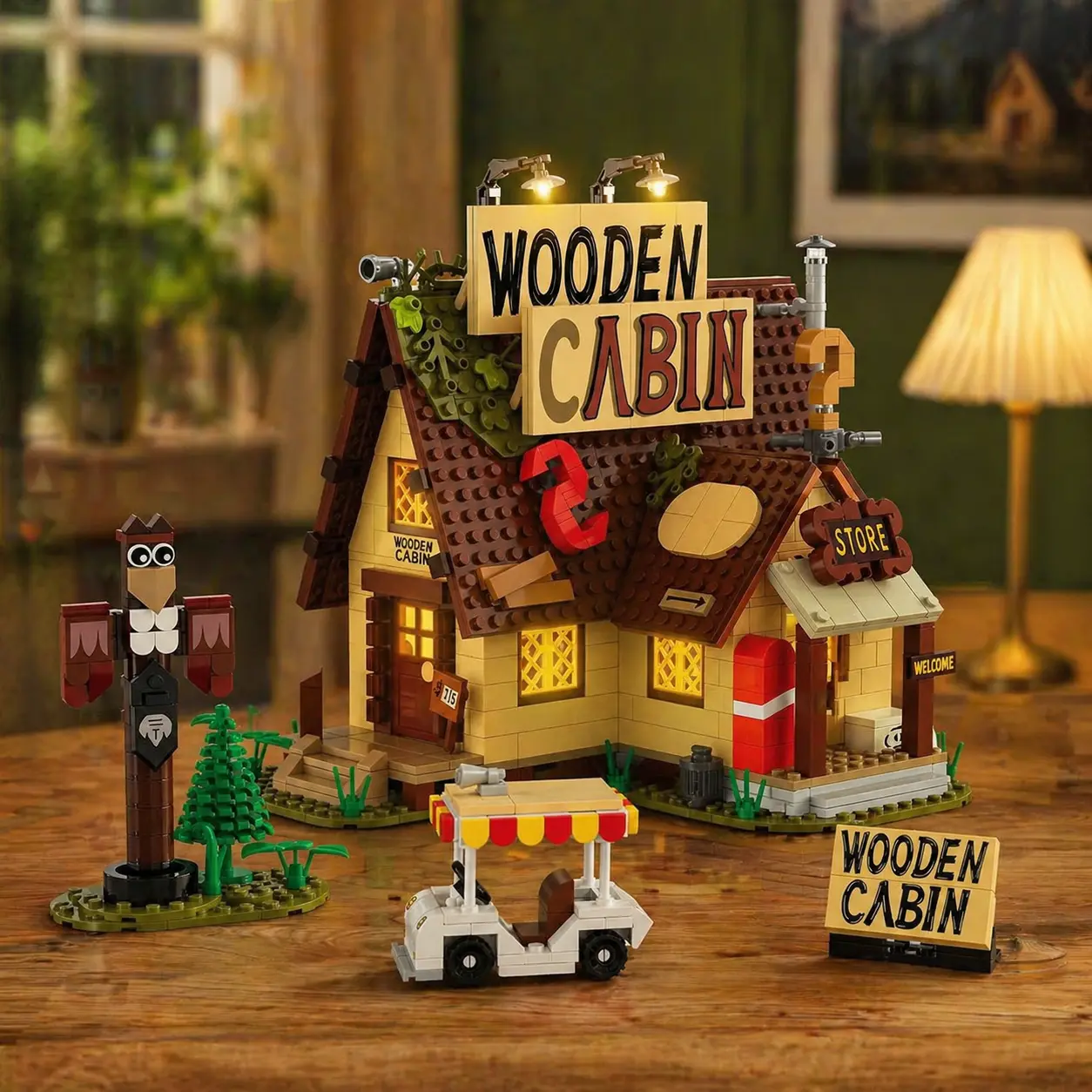 Mystery Small Cabin House Building Blocks Set (968 pcs) - Brick Set, Buildable Interlocking, Interlocking Block, Mini Bricks, Mystery Toy Buildings with Cherry Tree, Creative DIY Fun for Kids, Christmas Holiday Adventure, Brick Set Buildings