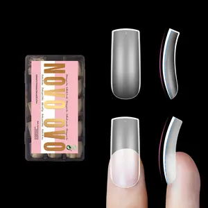 NOVO OVO Medium Slightly Curved Nail Tips Press on Full Cover, Thick Square Eagle Claw Hawk Curve Gel x Short Acrylic Fake Nails Extension kit, Clear Pre-etched Soft French False Nail 15 Sizes 240pcs