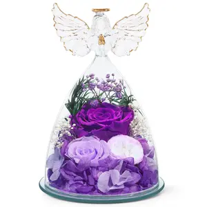 【Real Flowers】FIACO Preserved Forever Rose in Glass Angel Figurine, Perfect Gifts for Mom Wife Grandma on Birthday Anniversary Mother's Day