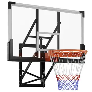 Wall-Mounted Basketball Hoop with Shatterproof Backboard, 8ft-10ft Height Adjustable Basketball Goal for Garage & Outdoor, Heavy Duty Steel Rim with All-Weather Net, Professional Training System for Kids & Adults