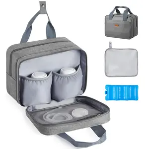 VEVOR Wearable Breast Pump Bag, Breast Feeding Bag with Ice Pack, Fits for M5/M6, Pumping Accessories & Breastmilk Storage, Portable Pump Carrying Case for Work, Travel & Family Use, Grey