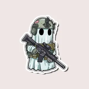 Ghost Soldier Tactical Sticker, Funny Spooky Military Vinyl Decal, Cool Halloween Combat Ghost for Laptop, Gear, Car