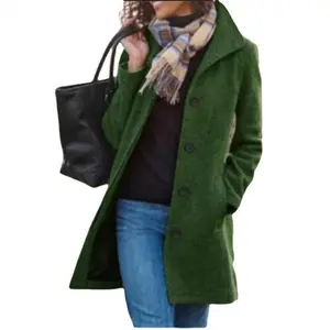 Women's Casual Thicken Wool Blend Stand Collar Single Breasted Pea Coat