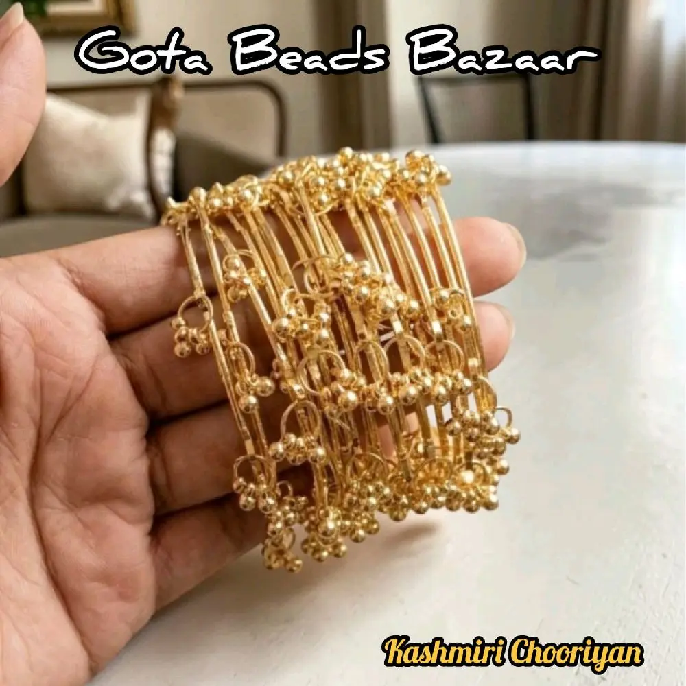 Gota Beads Bazaar Kashmiri Bangles 6-Piece Set Traditional Indian Pakistani Gold Plated Beaded Bracelets Jewelry Sizes 2.4-2.8 Trending Fashion