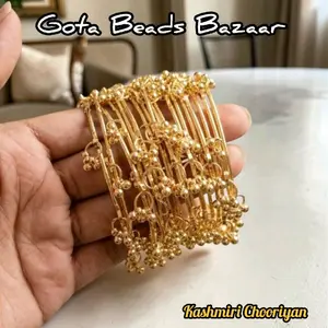 Gota Beads Bazaar Kashmiri Bangles 6-Piece Set Traditional Indian Pakistani Gold Plated Beaded Bracelets Jewelry Sizes 2.4-2.8 Trending Fashion