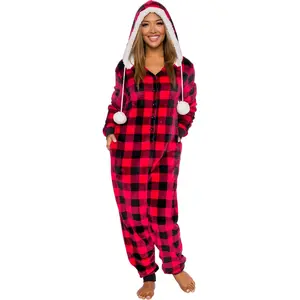Silver Lilly Womens Hooded Buffalo Plaid One Piece Pajamas with Sherpa Trim. Send Payment Through Cash app $gapfaceiso