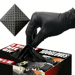 Black diamond-patterned nitrile gloves, disposable nitrile gloves, thickened 8 mil, powder-free and latex-free, reusable gloves, household cleaning gloves, kitchen dishwashing gloves, suitable for living room, outdoor, kitchen, car, and patio settings, et