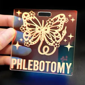 Phlebotomy Iridescent Badge Buddy - Lab Badge - Laser Engraved 1/8 inch iridescent acrylic - Customize with your own title