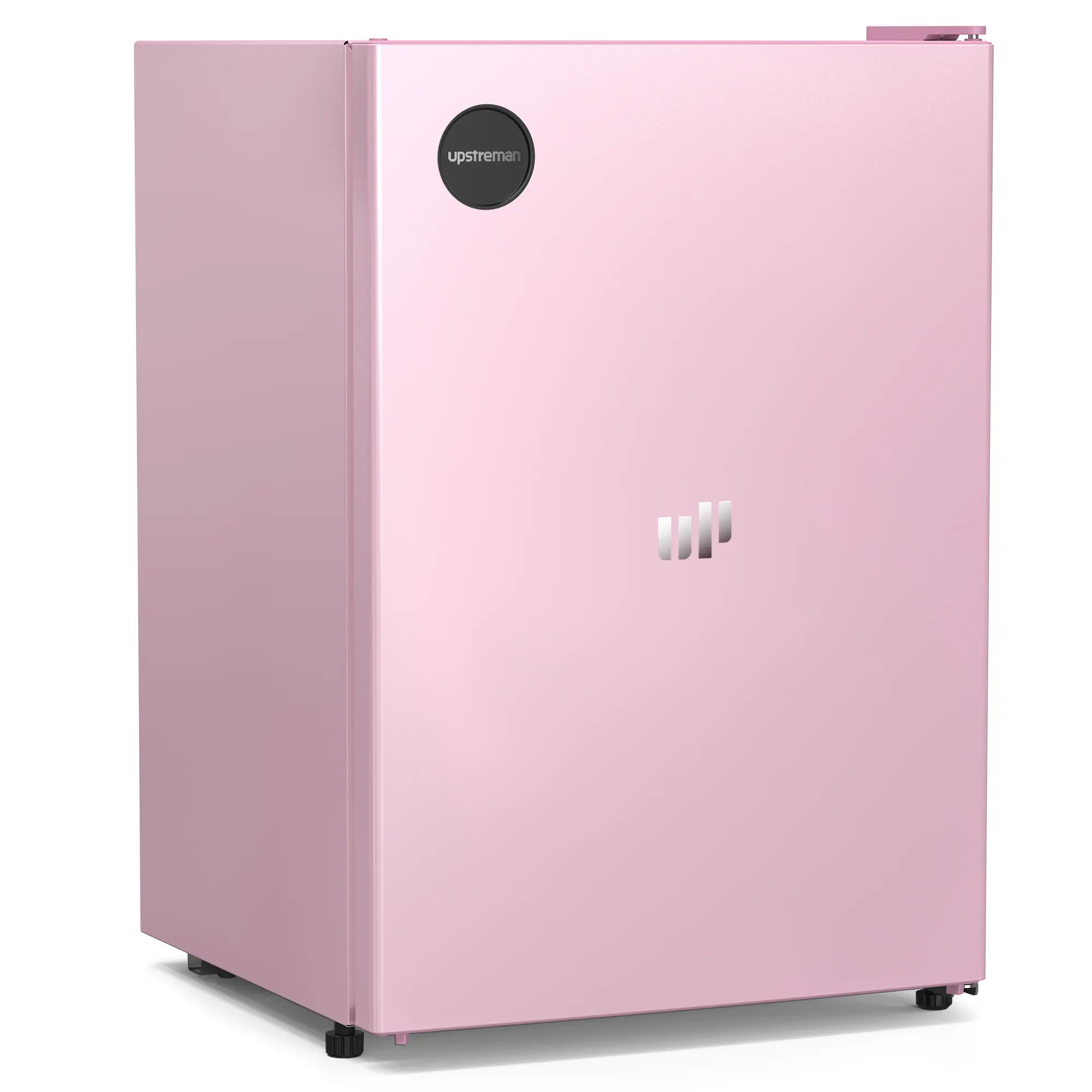 Upstreman 2.5 Cu.Ft Sleek Stainless Steel Upright Countertop Mini Refrigerator - Energy Star Certified, High-Efficiency, Multi-Temperature Adjustable Thermostat, Reversible Door, Pink Beverage Cooler with Freezer for Office, Dorm Skincare Storage