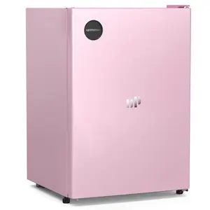 Upstreman 2.5 Cu.Ft Sleek Stainless Steel Upright Countertop Mini Fridge - Energy Star Certified, Energy-Saving High-Efficiency Multi-Temperature, Adjustable Thermostat, Reversible Door, Pink Beverage Cooler with Freezer for Office, Dorm Skincare Storage,