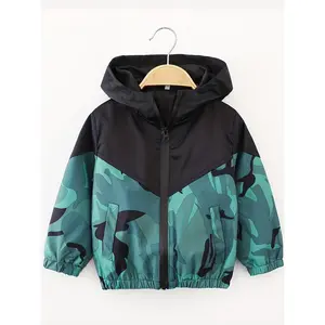 Boys' Autumn New Windproof Patchwork Hooded Camouflage Jacket