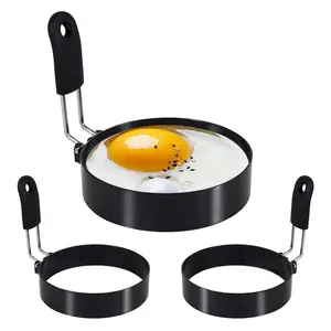 Egg Ring Set, 3 Counts/set Non-stick Egg Cooking Ring with Silicone Handle, Egg Mold for Breakfast, Kitchen Egg Utensils